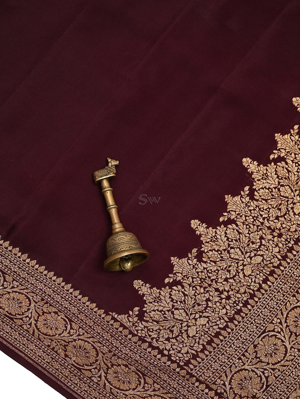 Dark Brown Plain Crepe Silk Handloom Banarasi Saree - Sacred Weaves