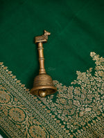 Bottle Green Plain Crepe Silk Handloom Banarasi Saree - Sacred Weaves