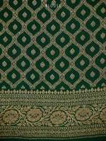 Bottle Green Plain Crepe Silk Handloom Banarasi Saree - Sacred Weaves
