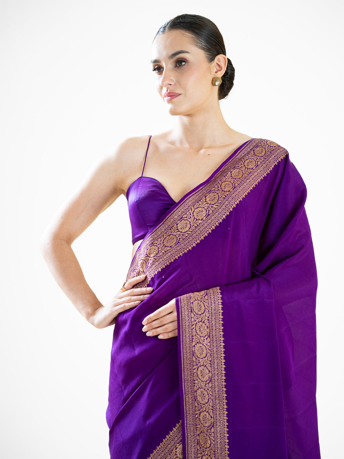 Purple Plain Crepe Silk Handloom Banarasi Saree - Sacred Weaves