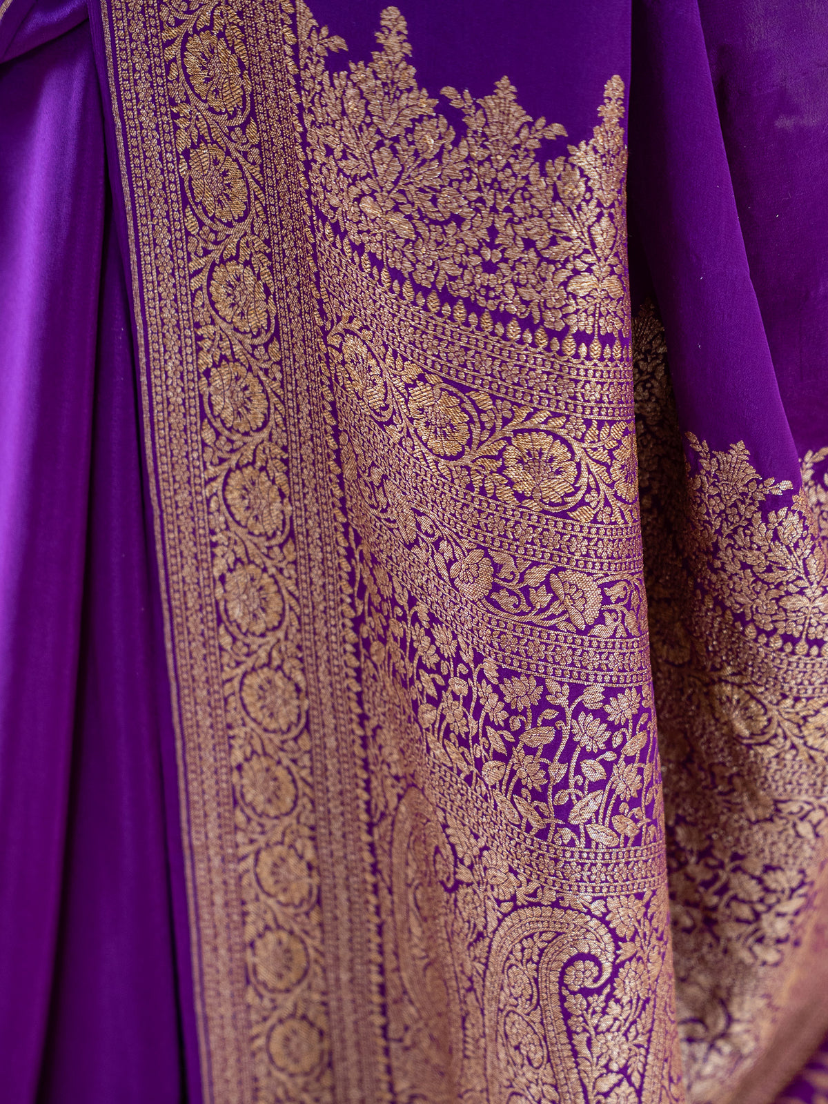 Purple Plain Crepe Silk Handloom Banarasi Saree - Sacred Weaves