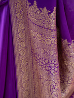 Purple Plain Crepe Silk Handloom Banarasi Saree - Sacred Weaves