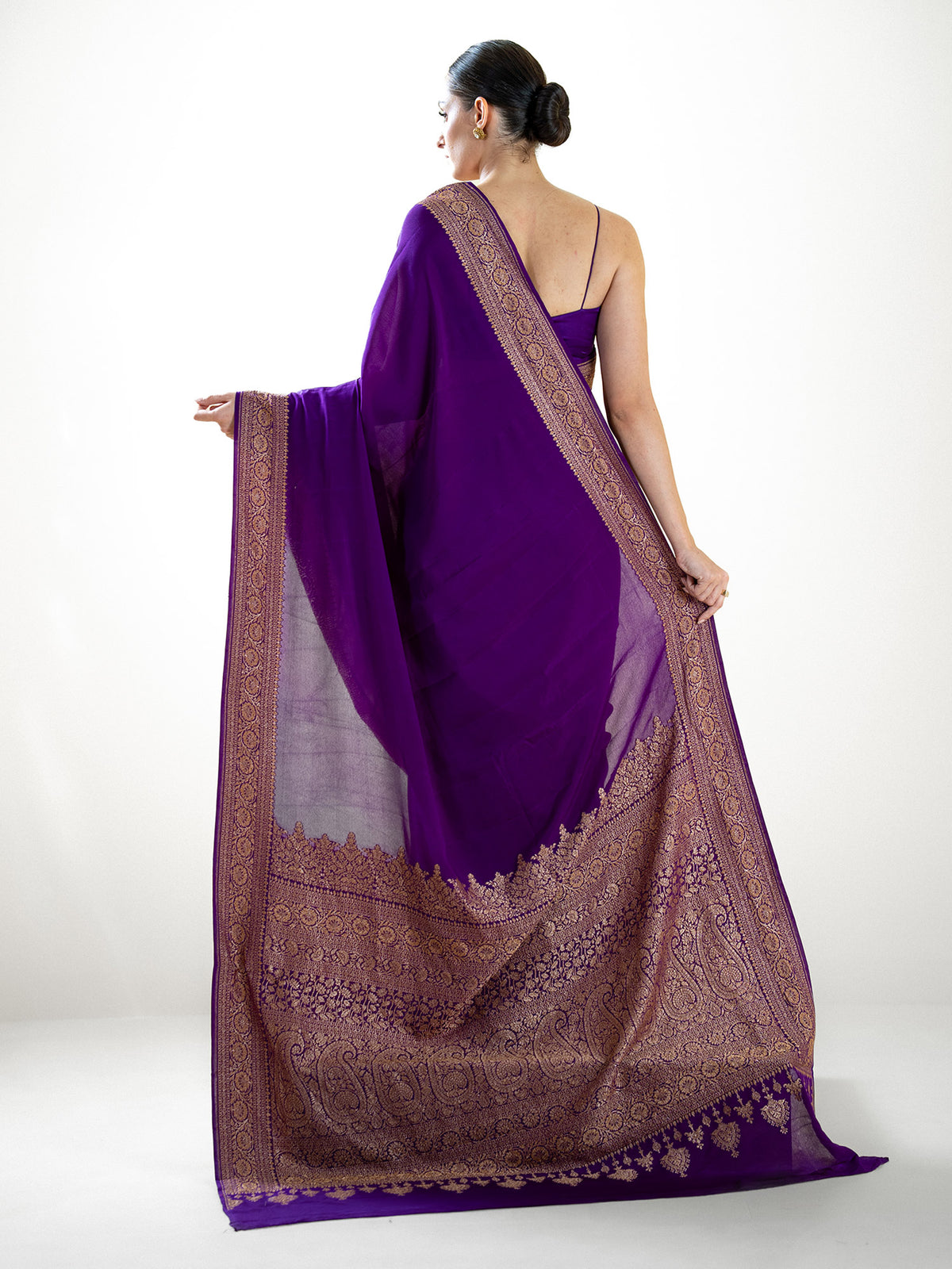 Purple Plain Crepe Silk Handloom Banarasi Saree - Sacred Weaves