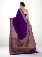 Purple Plain Crepe Silk Handloom Banarasi Saree - Sacred Weaves