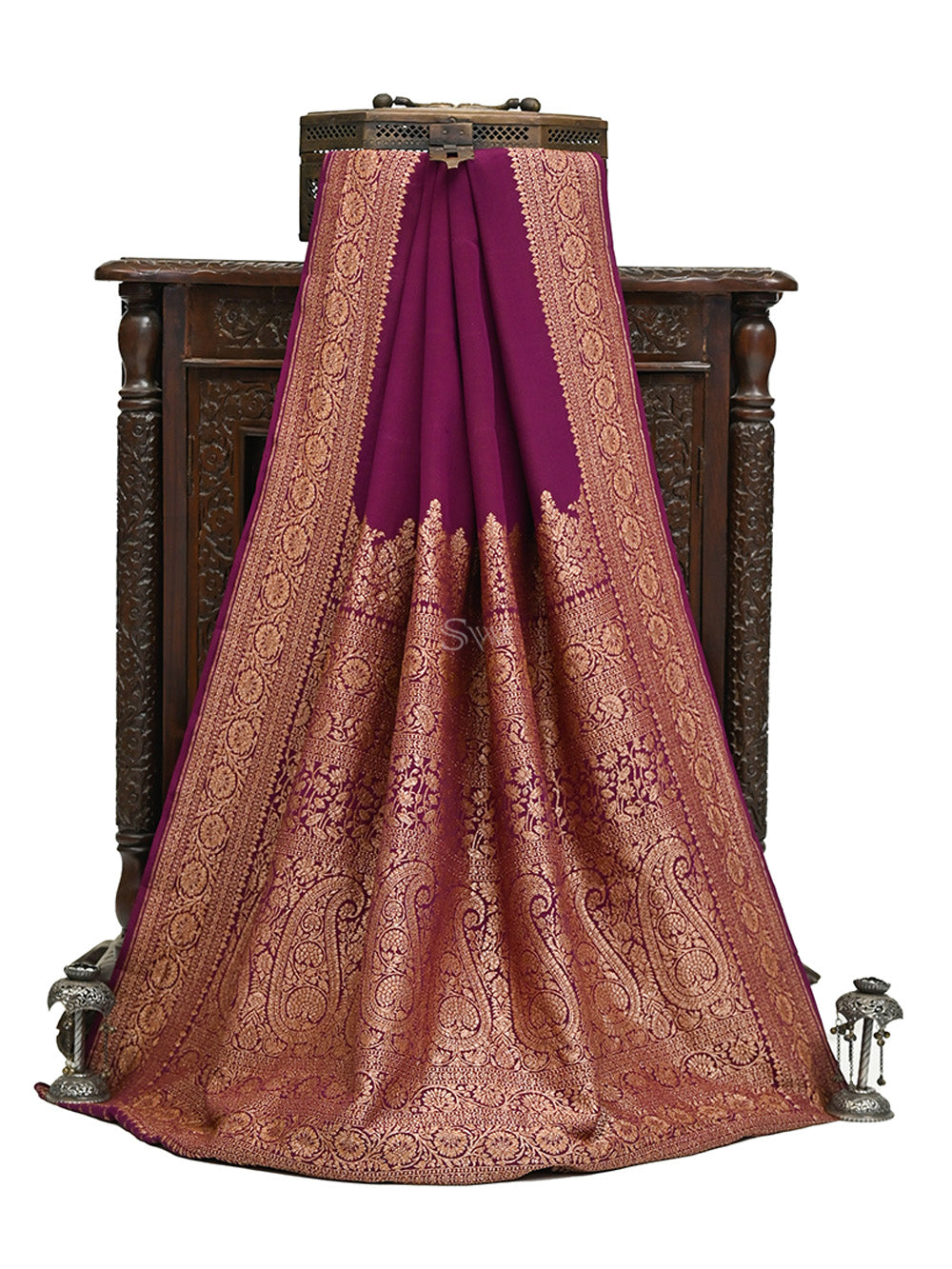 Dark Purple Plain Crepe Silk Handloom Banarasi Saree - Sacred Weaves
