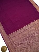 Dark Purple Plain Crepe Silk Handloom Banarasi Saree - Sacred Weaves
