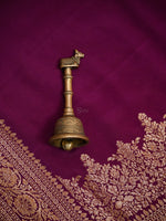 Dark Purple Plain Crepe Silk Handloom Banarasi Saree - Sacred Weaves