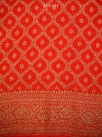 Red Plain Crepe Silk Handloom Banarasi Saree - Sacred Weaves