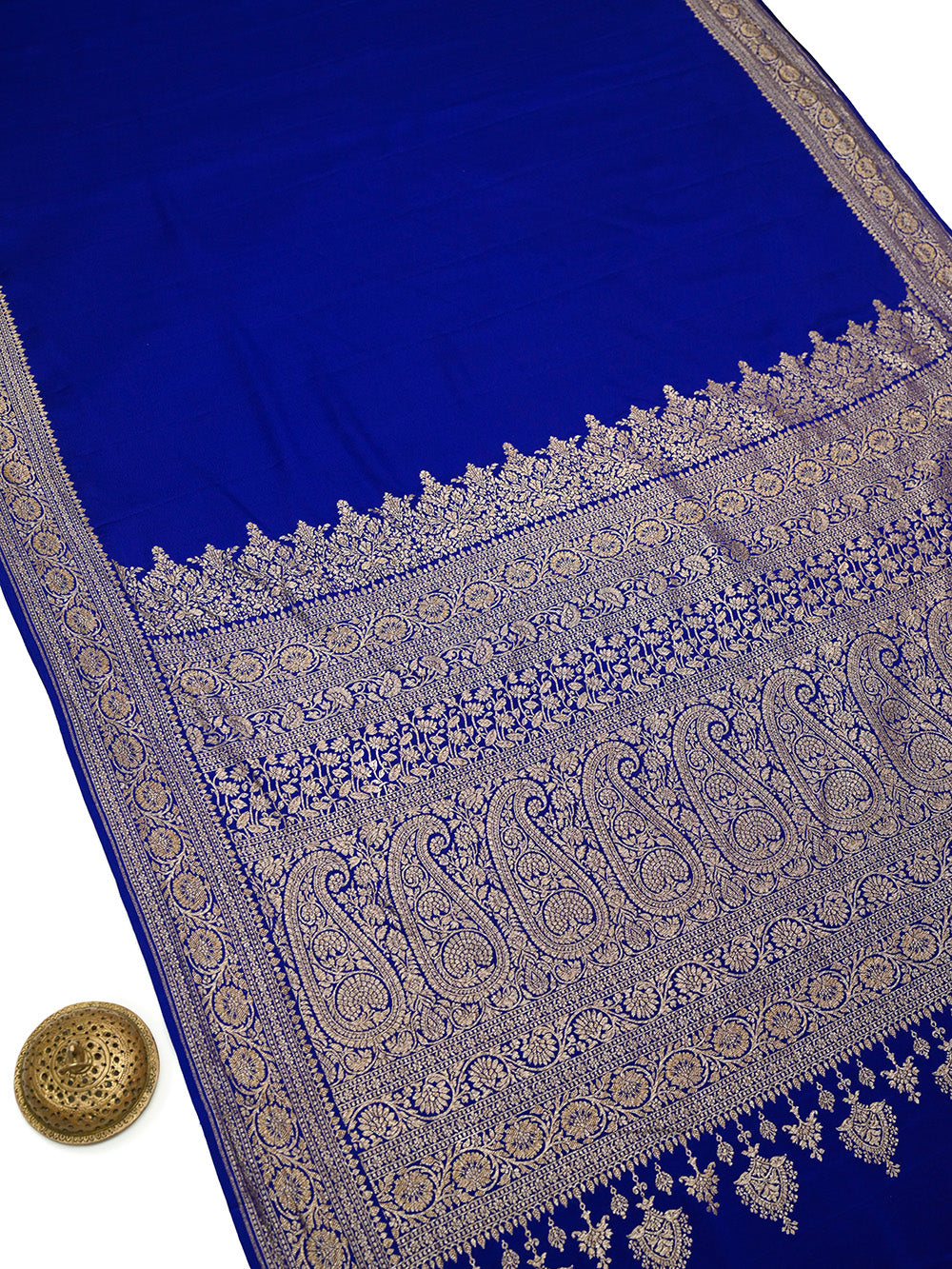 Blue Plain Crepe Silk Handloom Banarasi Saree - Sacred Weaves