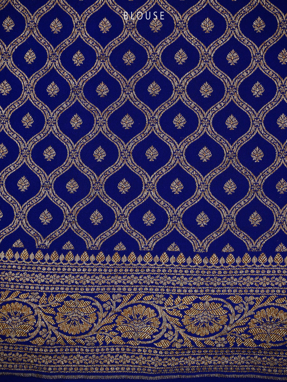 Blue Plain Crepe Silk Handloom Banarasi Saree - Sacred Weaves