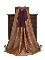 Brown Plain Crepe Silk Handloom Banarasi Saree- Sacred Weaves