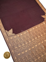 Brown Plain Crepe Silk Handloom Banarasi Saree- Sacred Weaves