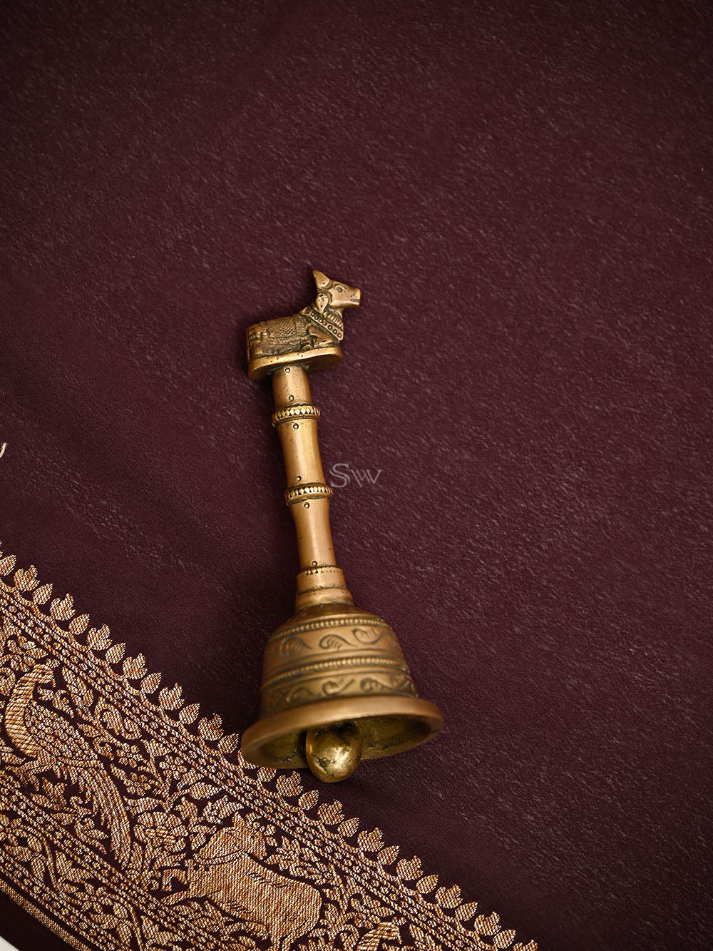 Brown Plain Crepe Silk Handloom Banarasi Saree- Sacred Weaves
