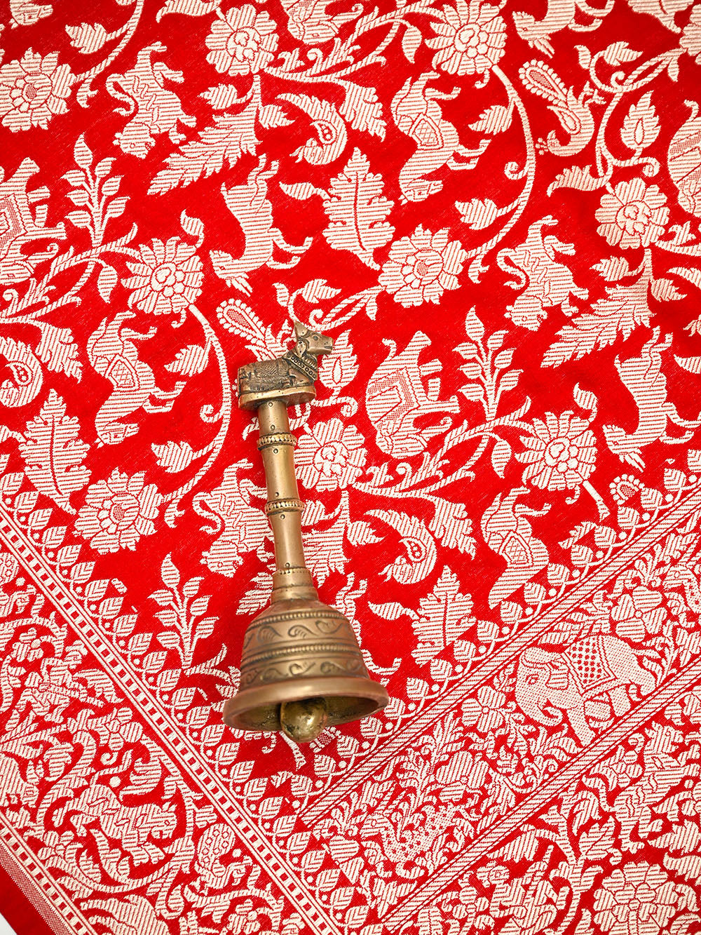 Red Shikargah Katan Silk Handloom Banarasi Dupatta - Sacred Weaves