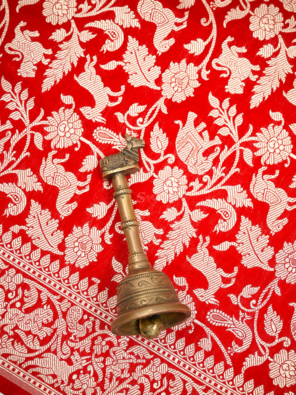 Red Shikargah Katan Silk Handloom Banarasi Dupatta - Sacred Weaves