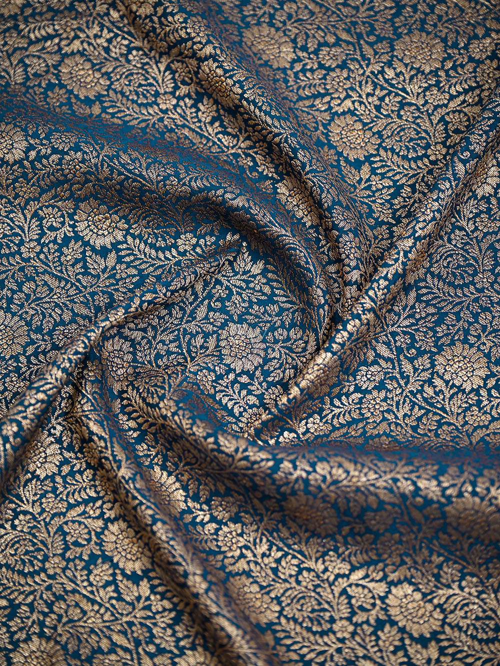 Midnight Blue Jaal Crepe Silk Handloom Banarasi Saree - Sacred Weaves