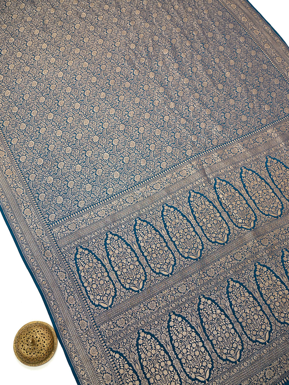 Midnight Blue Jaal Crepe Silk Handloom Banarasi Saree - Sacred Weaves