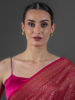 Dark Pink Jaal Crepe Silk Handloom Banarasi Saree - Sacred Weaves