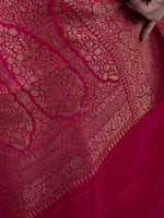 Dark Pink Jaal Crepe Silk Handloom Banarasi Saree - Sacred Weaves