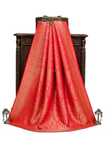 Red Jaal Crepe Silk Handloom Banarasi Saree - Sacred Weaves