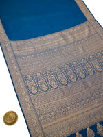 Midnight Blue Plain Crepe Silk Handloom Banarasi Saree - Sacred Weaves