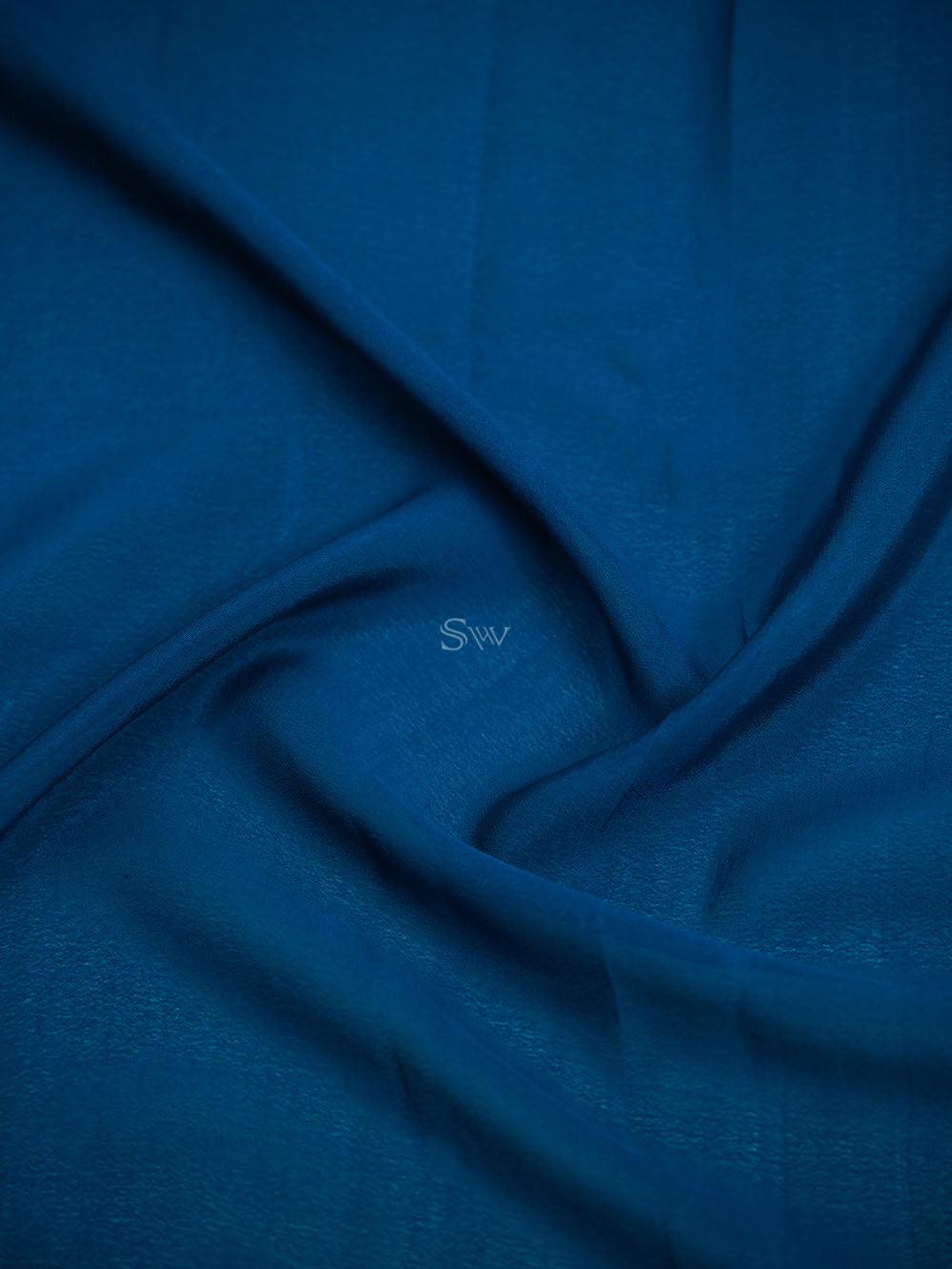 Midnight Blue Plain Crepe Silk Handloom Banarasi Saree - Sacred Weaves