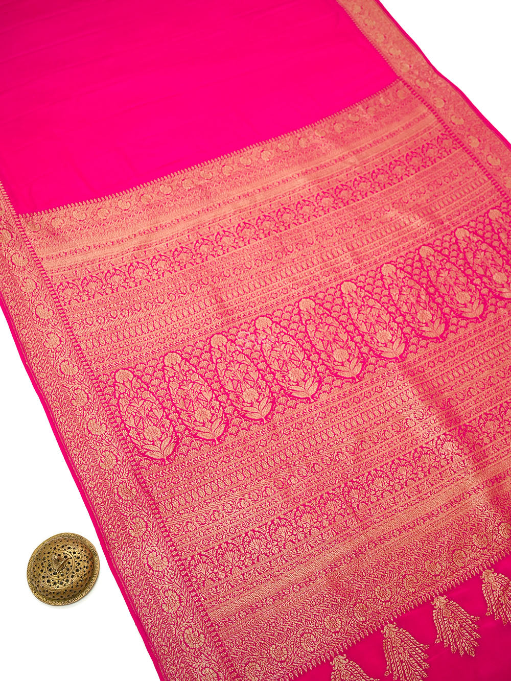 Dark Pink Plain Crepe Silk Handloom Banarasi Saree - Sacred Weaves