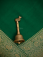 Bottle Green Plain Crepe Silk Handloom Banarasi Saree - Sacred Weaves