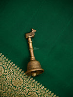 Bottle Green Plain Crepe Silk Handloom Banarasi Saree - Sacred Weaves