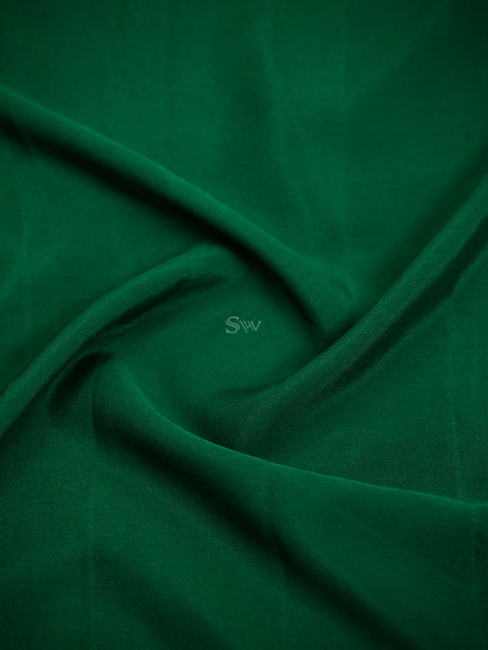 Bottle Green Plain Crepe Silk Handloom Banarasi Saree - Sacred Weaves
