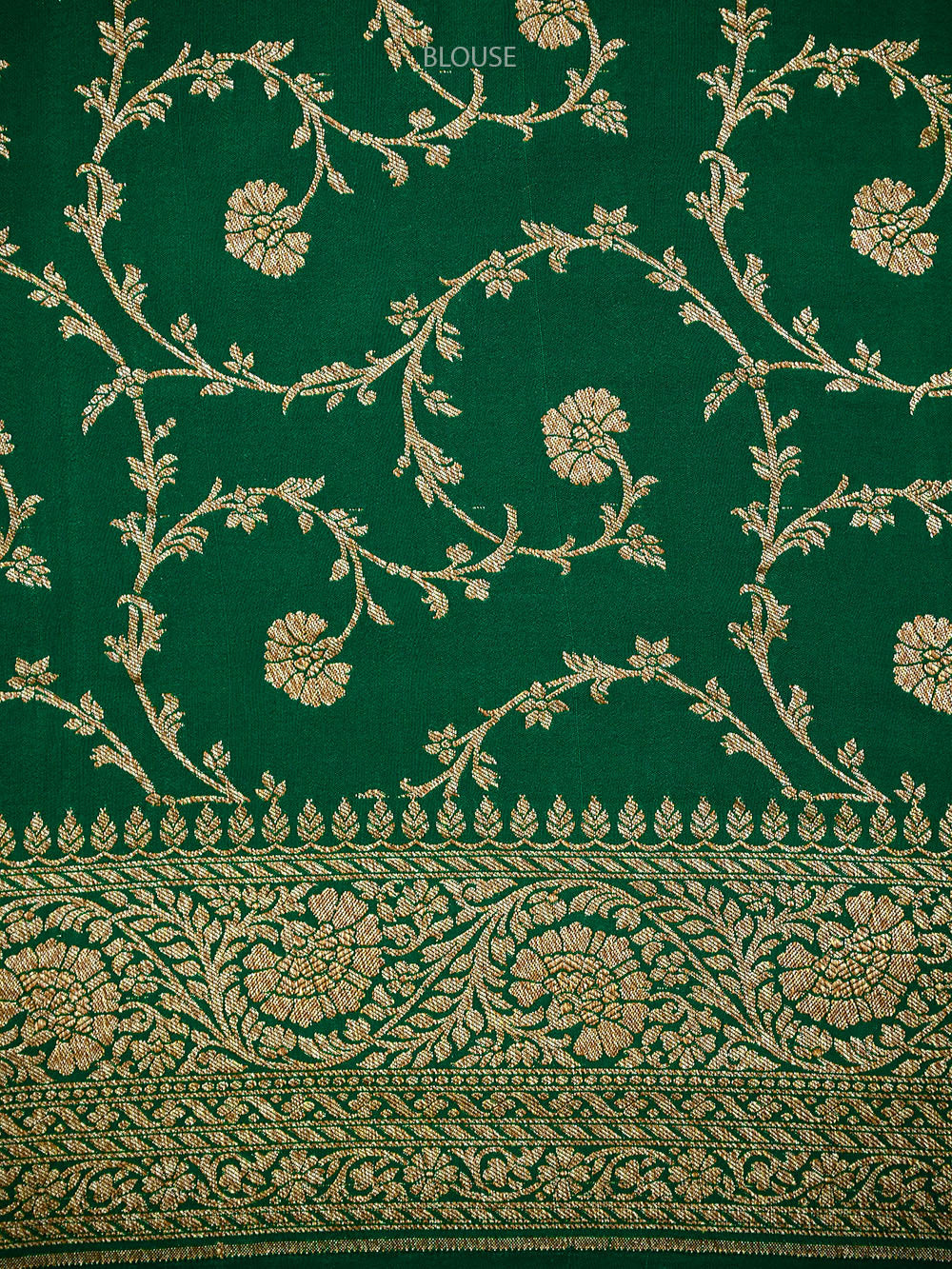 Bottle Green Plain Crepe Silk Handloom Banarasi Saree - Sacred Weaves