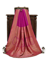 Magenta Booti Crepe Silk Handloom Banarasi Saree - Sacred Weaves