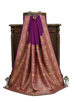 Wine Plain Crepe Silk Handloom Banarasi Saree- Sacred Weaves