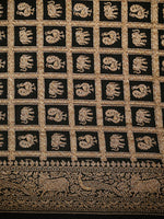 Black Plain Crepe Silk Handloom Banarasi Saree - Sacred Weaves