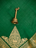 Bottle Green Plain Crepe Silk Handloom Banarasi Saree- Sacred Weaves