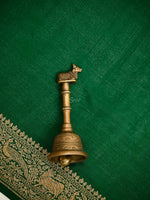 Bottle Green Plain Crepe Silk Handloom Banarasi Saree- Sacred Weaves