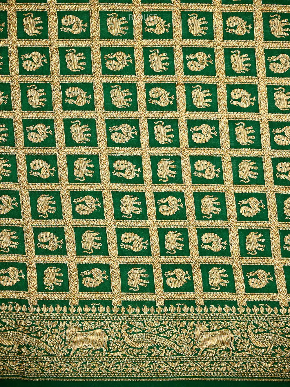 Bottle Green Plain Crepe Silk Handloom Banarasi Saree- Sacred Weaves