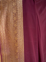 Wine Plain Crepe Silk Handloom Banarasi Saree - Sacred Weaves