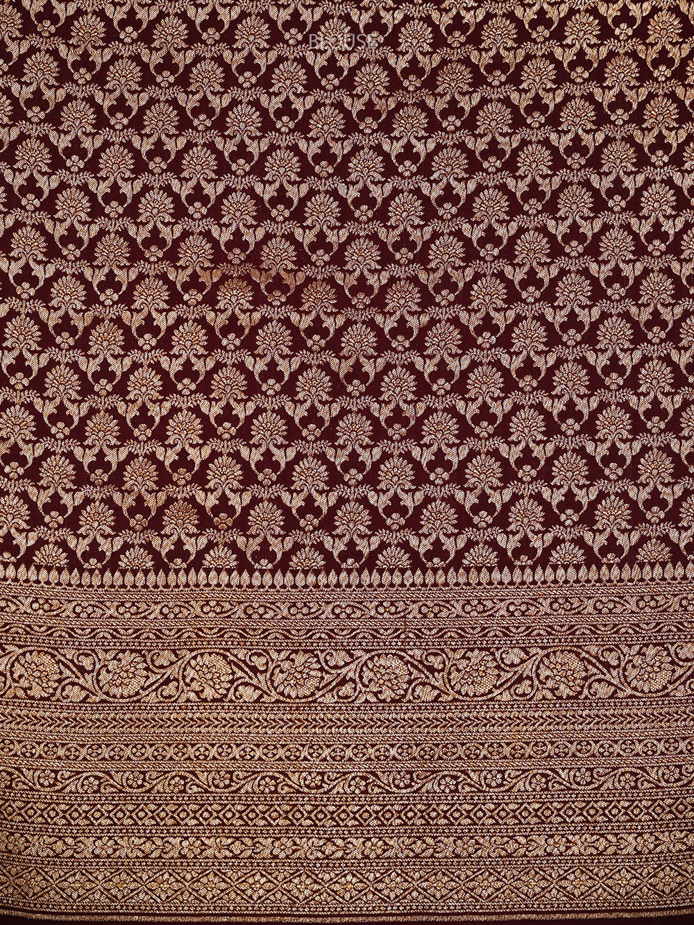 Wine Plain Crepe Silk Handloom Banarasi Saree - Sacred Weaves