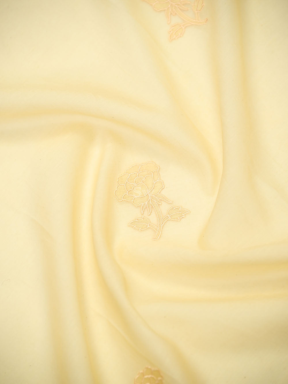 Pastel Yellow Embroidered Cotton Handloom Banarasi Suit - Sacred Weaves