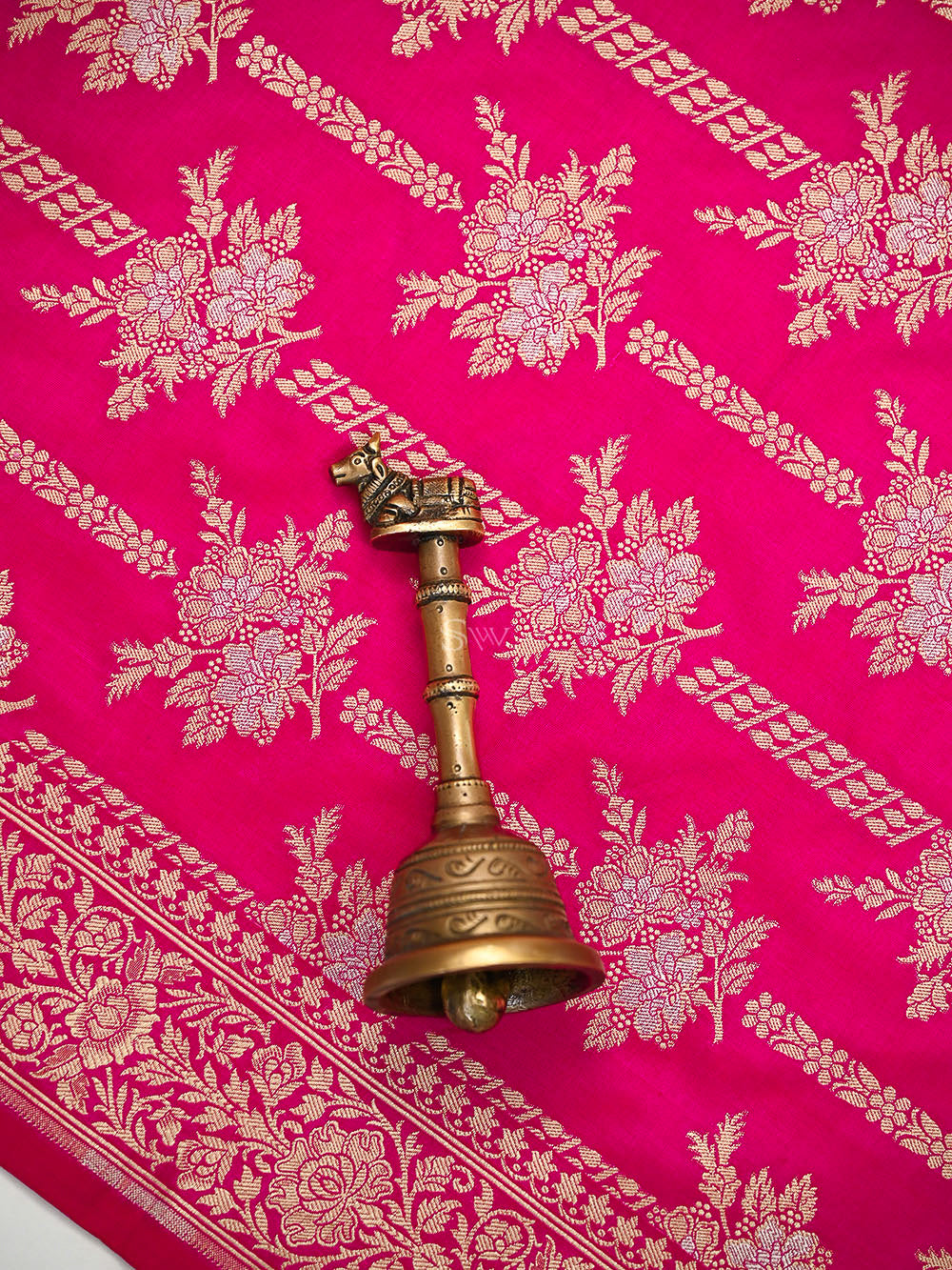 Dark Pink Jaal Katan Silk Handloom Banarasi Dupatta - Sacred Weaves