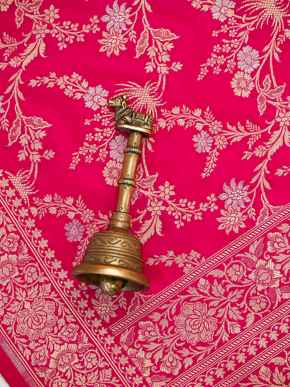Dark Pink Jaal Katan Silk Handloom Banarasi Dupatta - Sacred Weaves