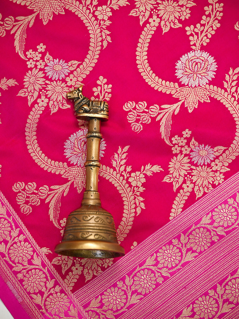 Dark Pink Jaal Katan Silk Handloom Banarasi Dupatta - Sacred Weaves