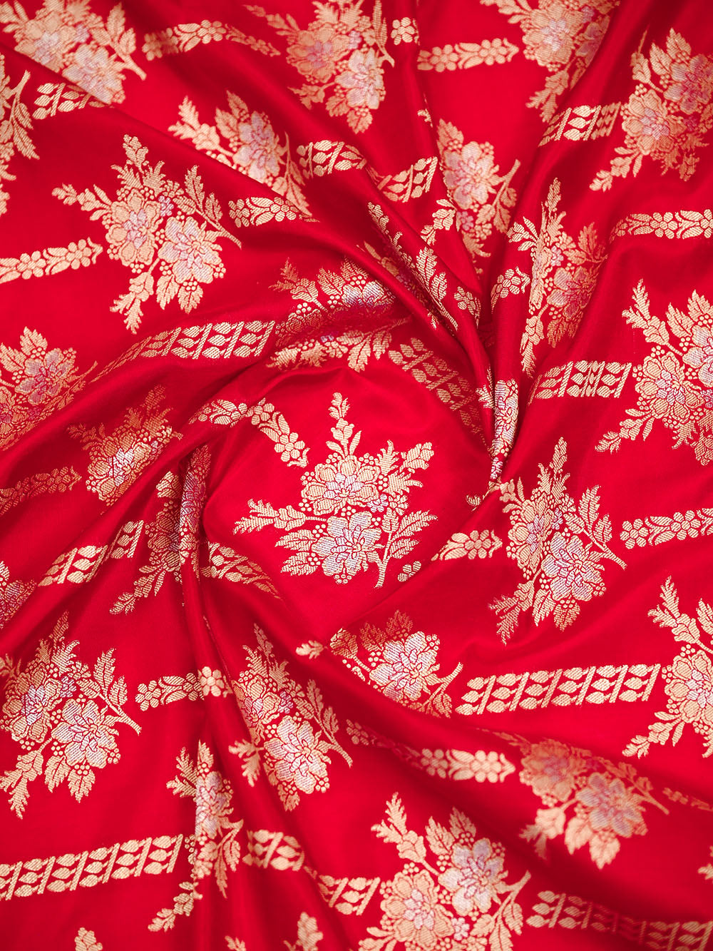 Red Jaal Katan Silk Handloom Banarasi Dupatta - Sacred Weaves