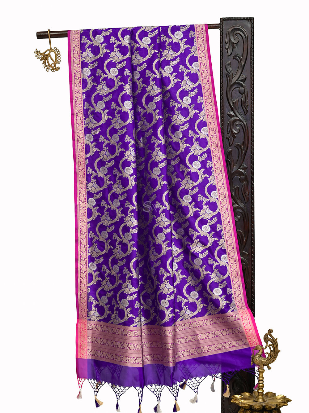 Purple Jaal Katan Silk Handloom Banarasi Dupatta - Sacred Weaves