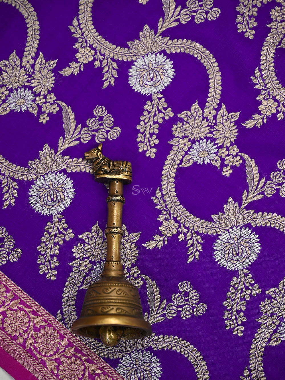 Purple Jaal Katan Silk Handloom Banarasi Dupatta - Sacred Weaves