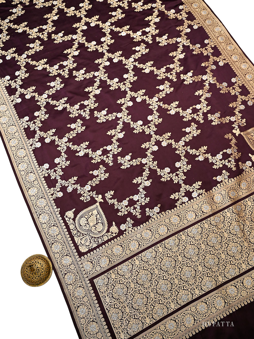 Wine Sona Roopa Satin Silk Handloom Banarasi Lehenga - Sacred Weaves