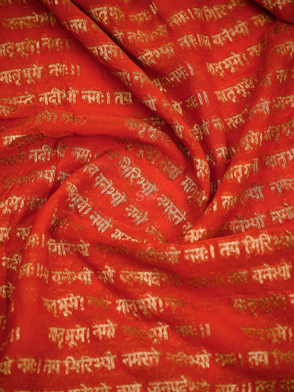 Dark Orange Mantra Khaddi Georgette Handloom Banarasi Saree - Sacred Weaves