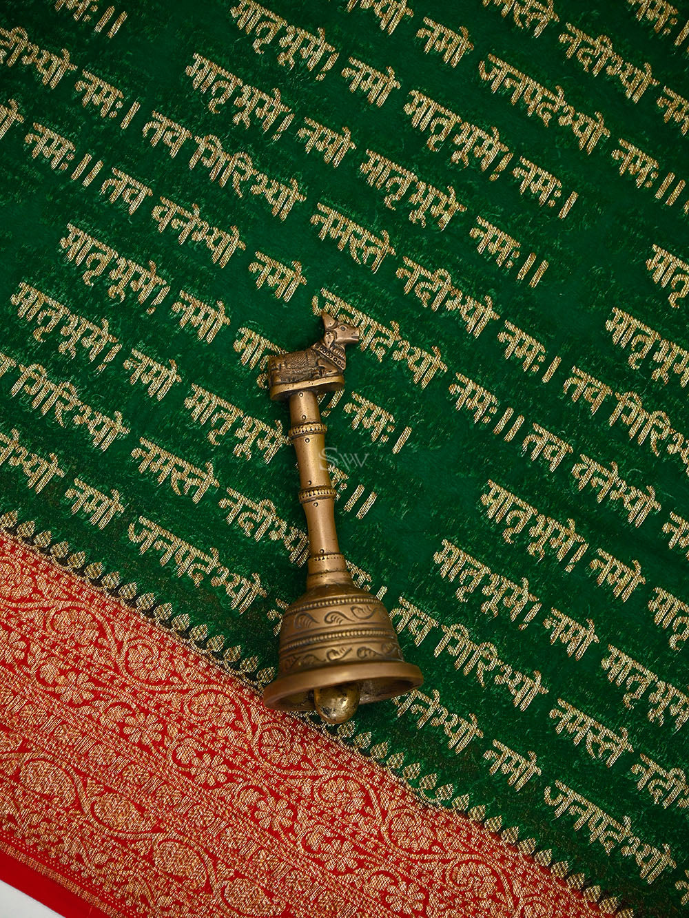 Bottle Green Mantra Khaddi Georgette Handloom Banarasi Saree - Sacred Weaves