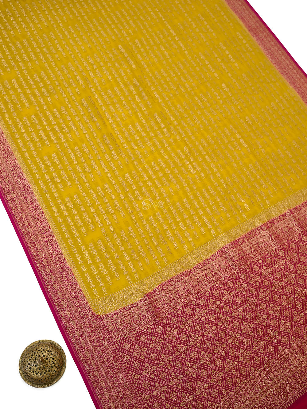 Yellow Mantra Khaddi Georgette Handloom Banarasi Saree - Sacred Weaves